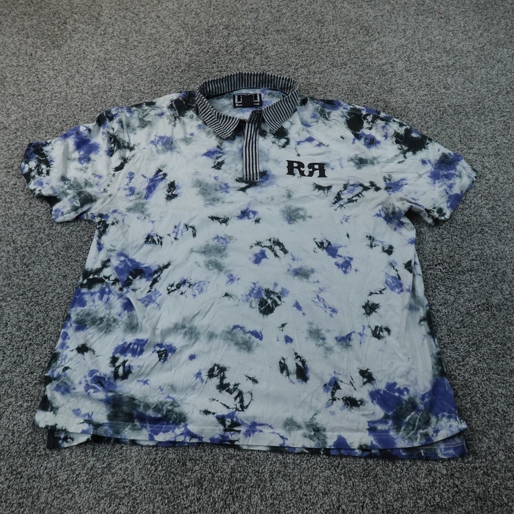 Rock Revival Polo Shirt Mens 3XL White Black Blue Tie Dye Short Sleeve Golf Top